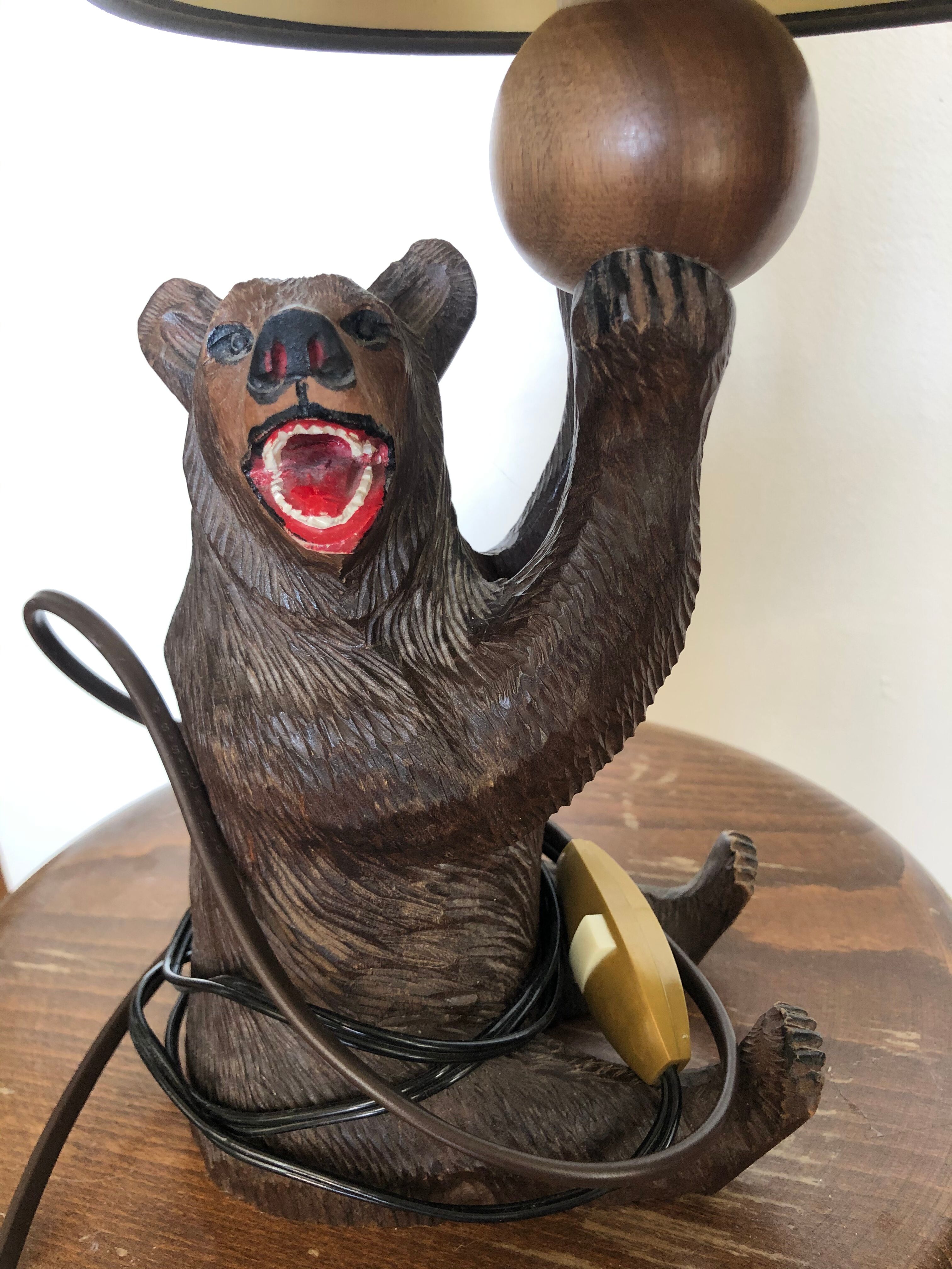 Wooden bear lamp black forest craft work