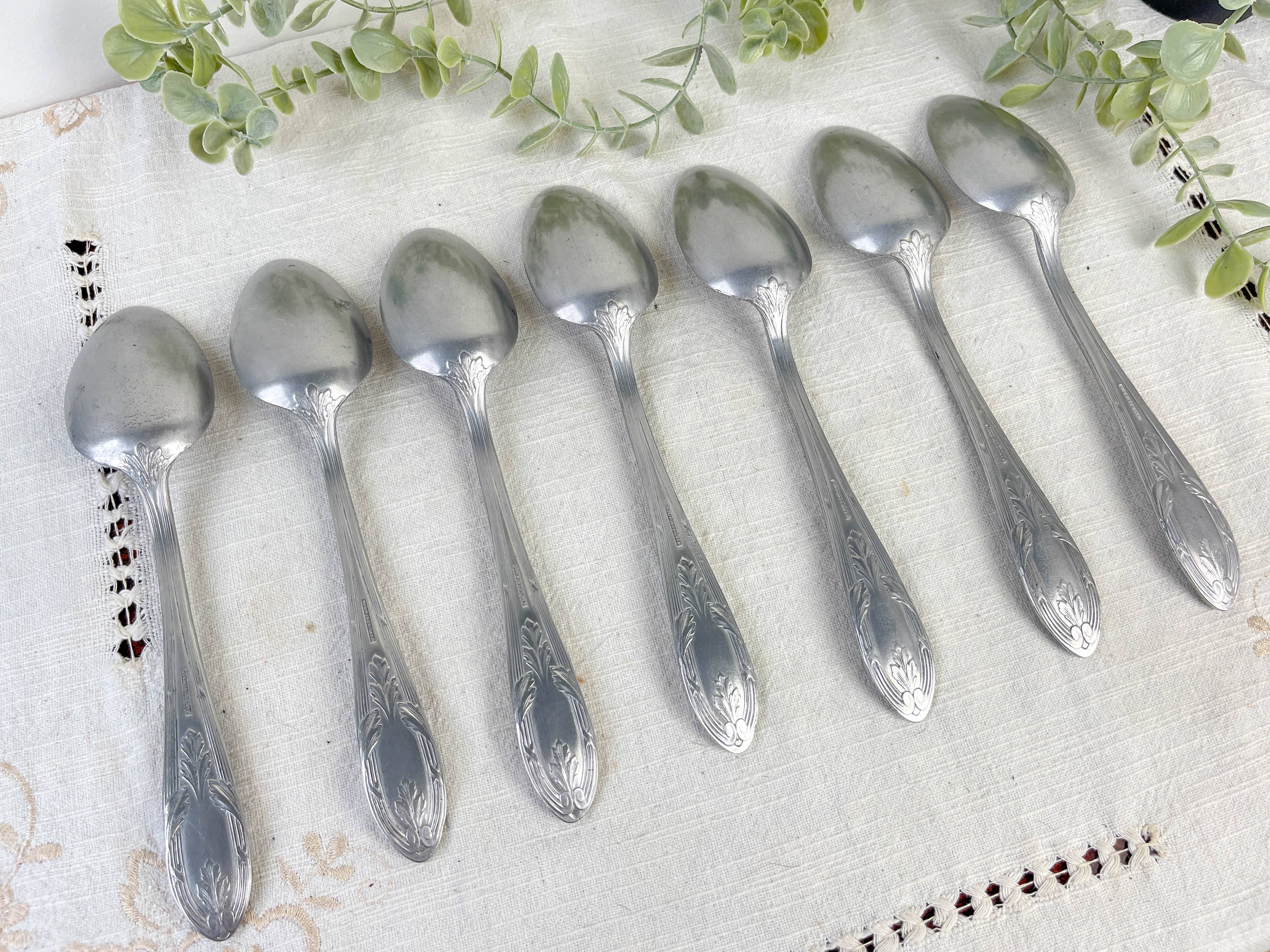 Set of 7 Vintage Silver Aluminum Nickel Soup Spoons