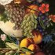 Large pastel signed Annie Faure, still life with flowers and fruits