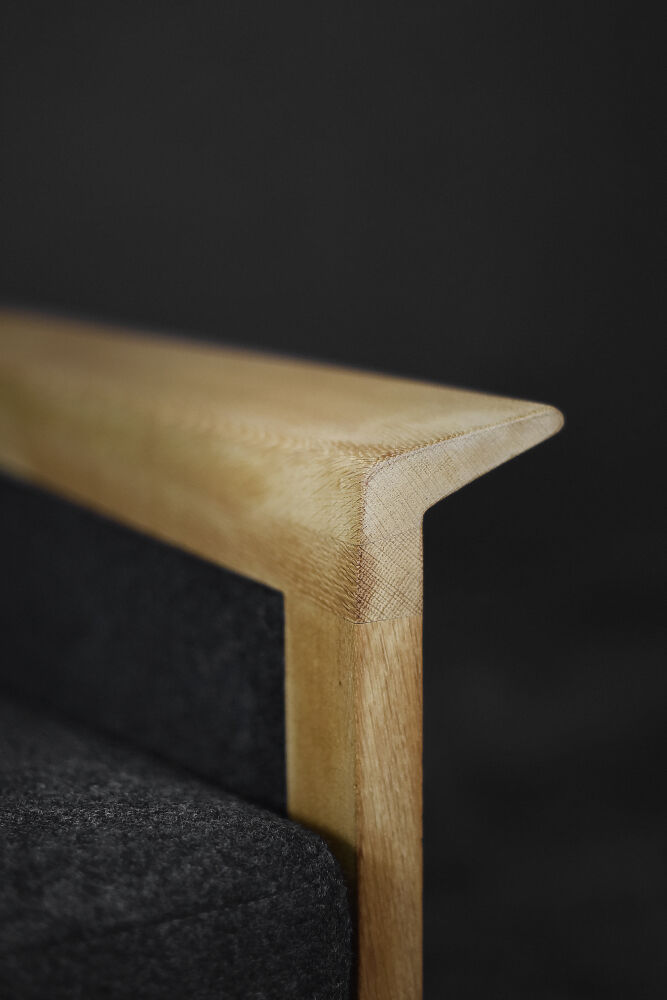 2 vintage oak and felt Danish chaise longues from the mid-century, 1960s.