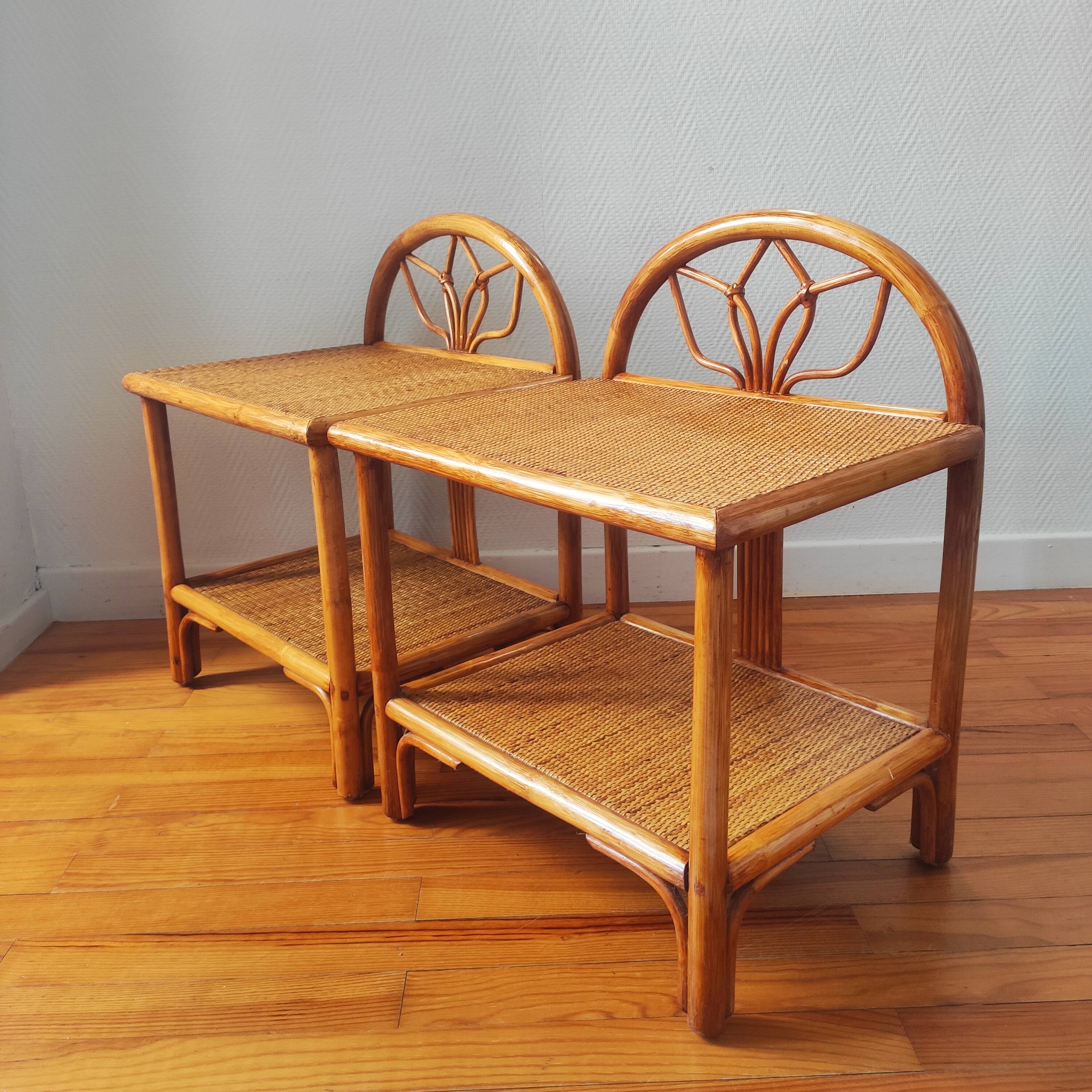 Pair of vintage rattan bedside tables - side tables