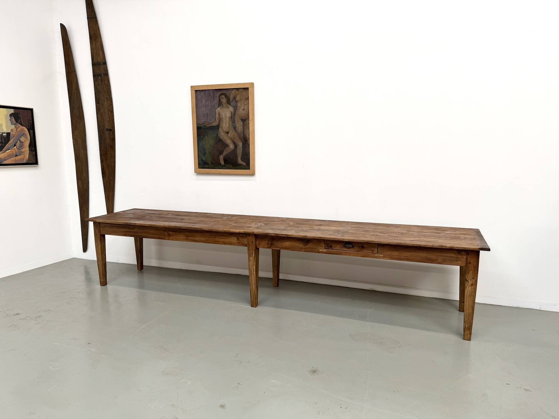 XXL farmhouse table 4 metres in solid pine - 6 legs - 1950s