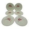 assiettes plates Sarreguemines DV décor de rose au pochoir