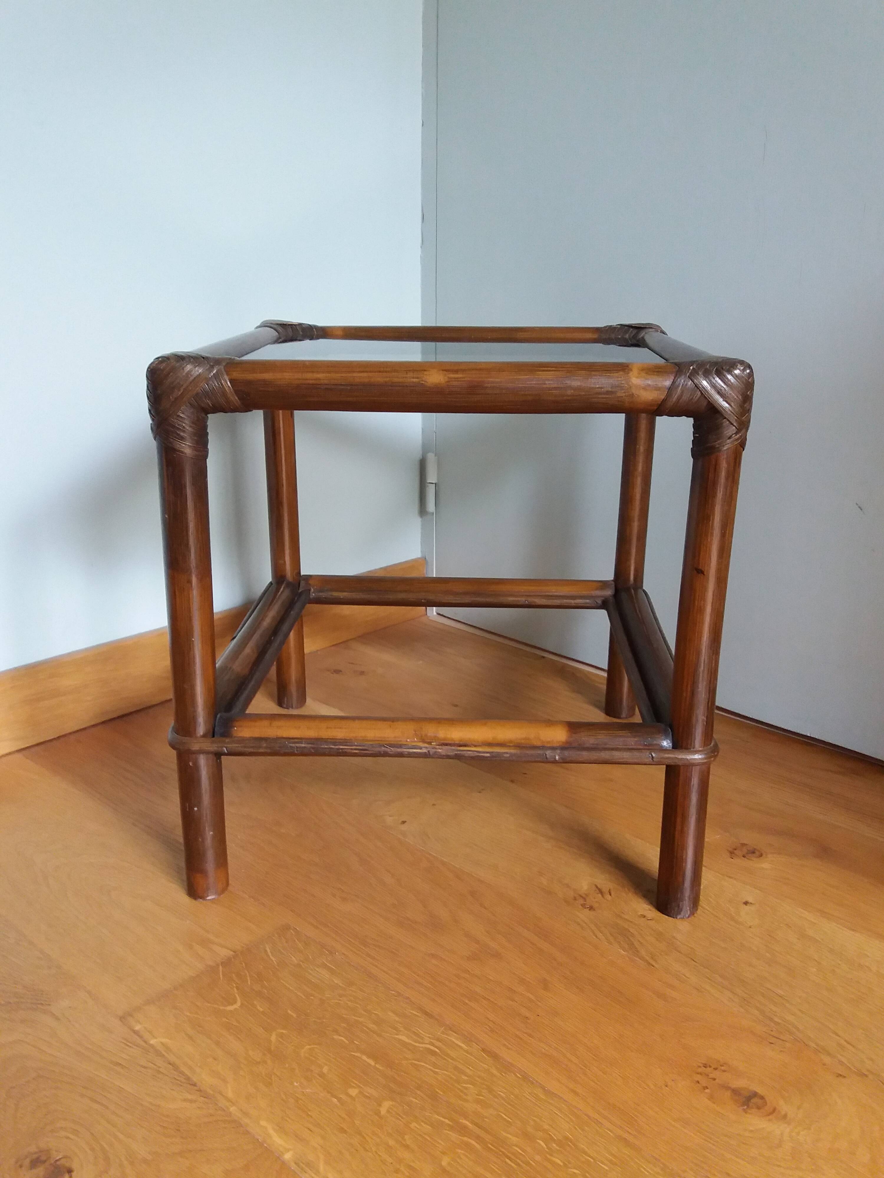 Wicker rattan glass end table