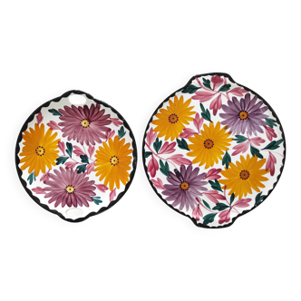 Deux plats fleurs peintes Schramberg Majolika