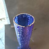 Vintage cobalt blue glass vase with foliage decoration – 20 cm