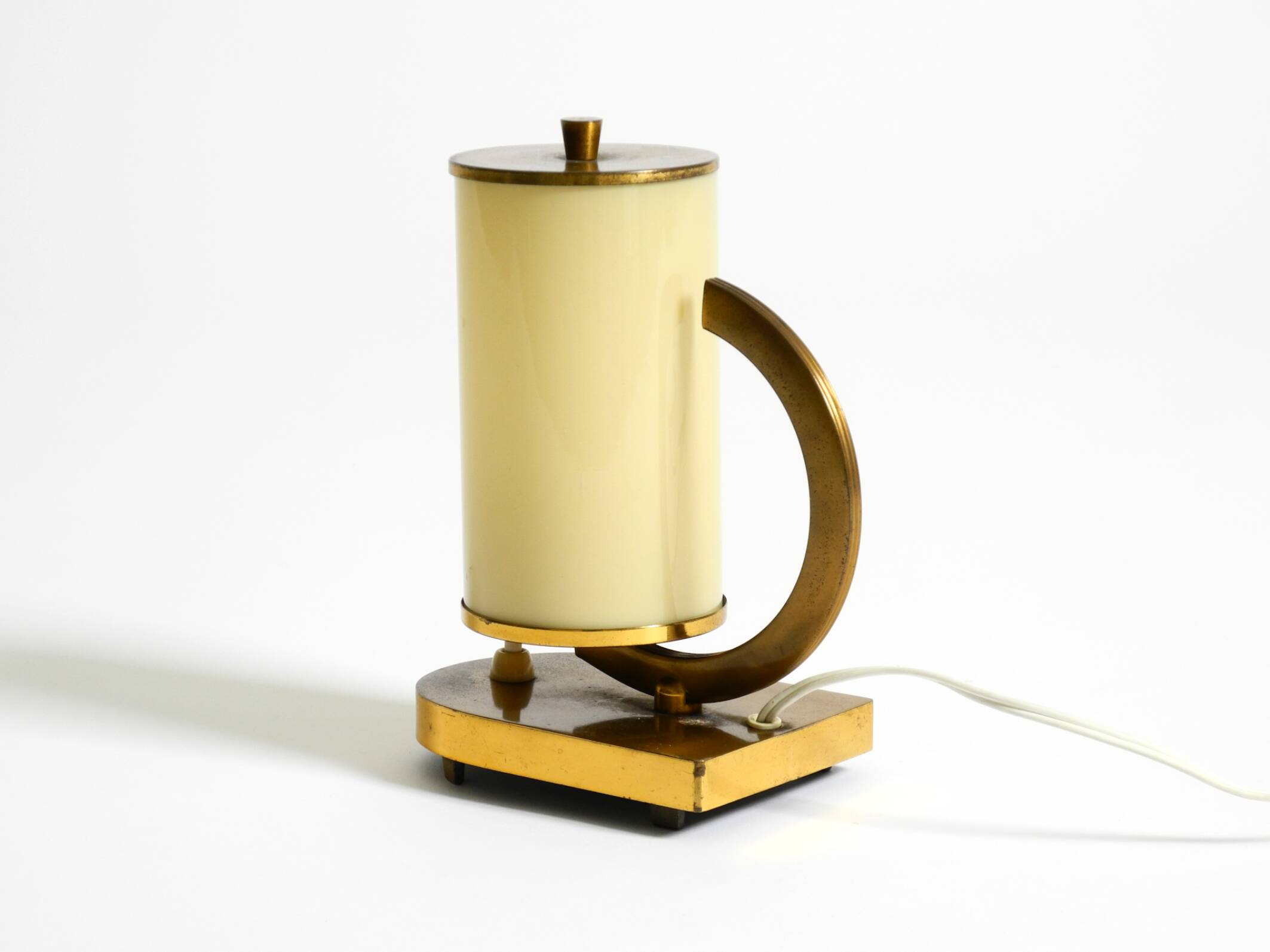 Rare and beautiful 1940s brass table lamp with opal glass shade