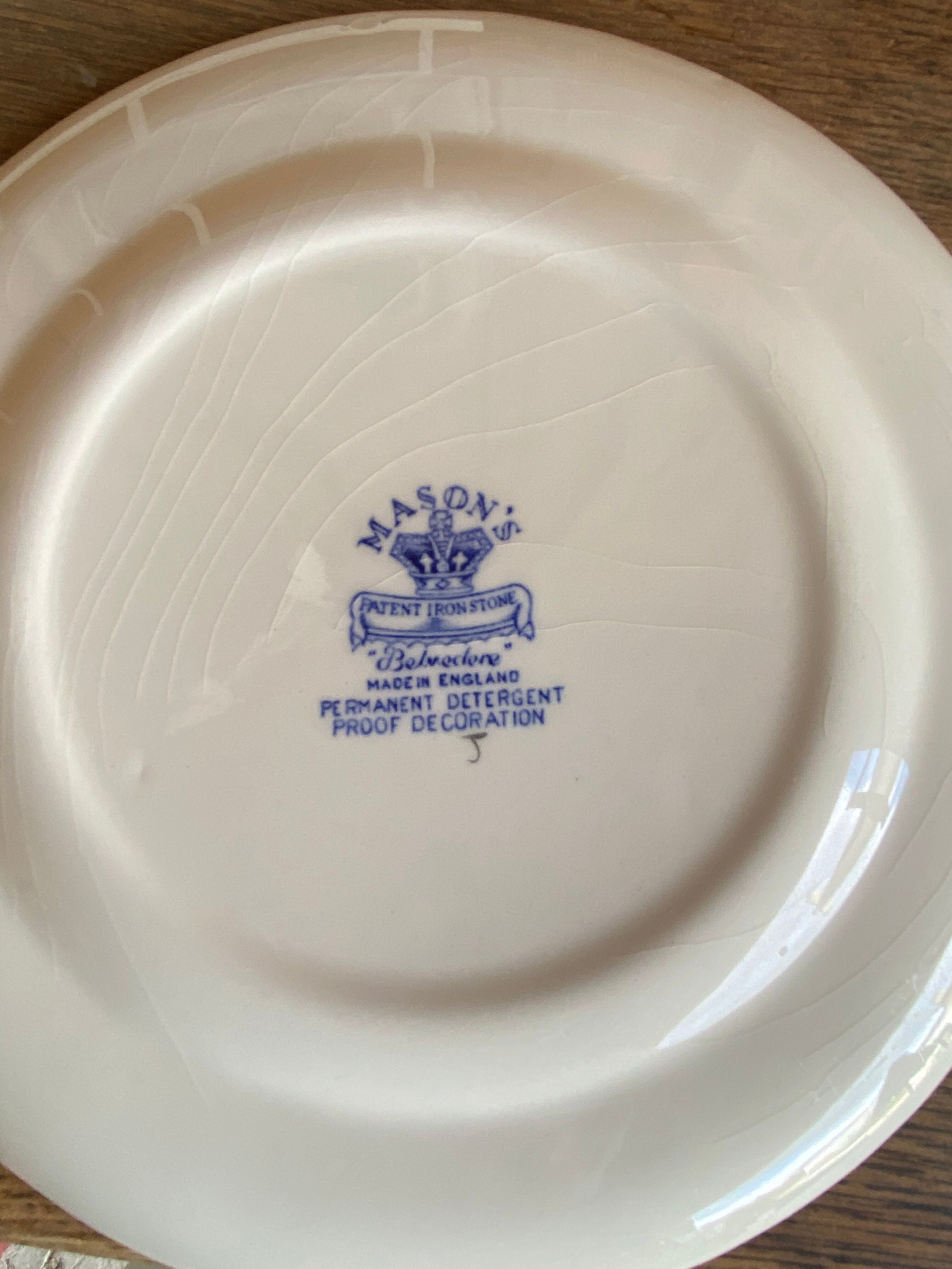 Set of 8 flat plates Mason's Belvedere flowers