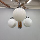 Art Deco Chandelier, Chrome, Walnut & Glass, 1930s