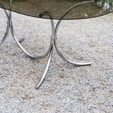 Dining table from the 70s top smoked glass base chrome