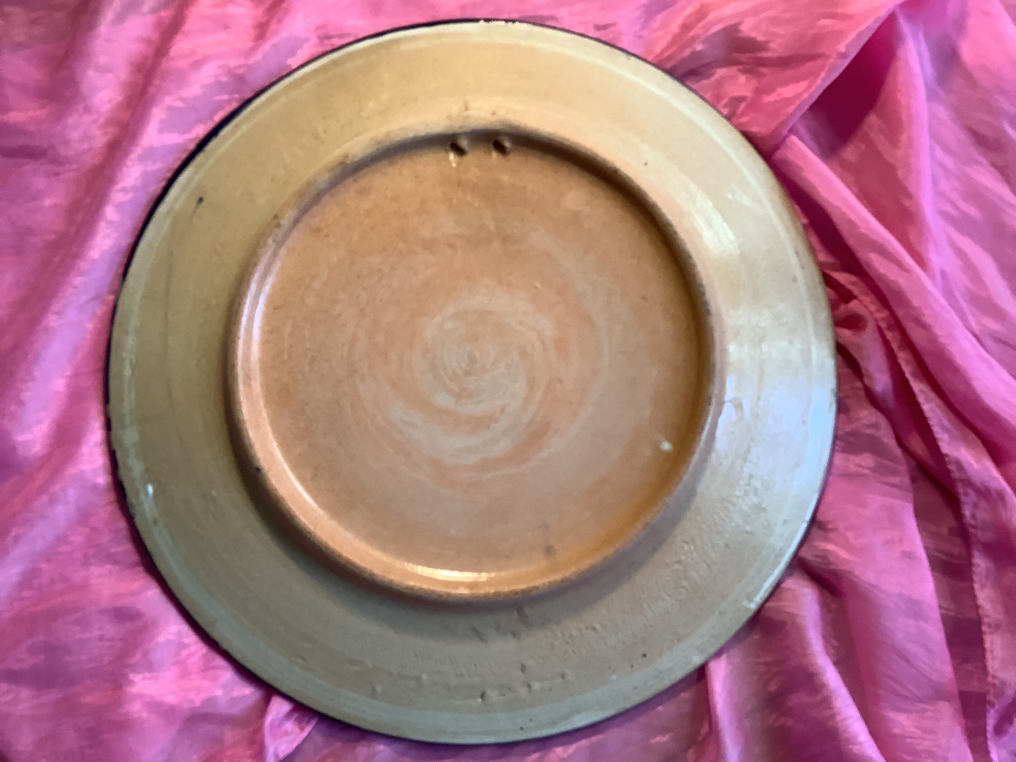 Moroccan craft dish round vintage glazed terracotta