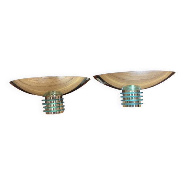 Paire d'appliques de style art deco en laiton vers 1970