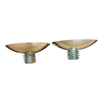Pair of Art Deco style sconces in brass circa 1970