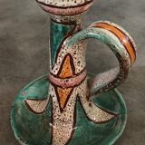 Hand candleholder in enamelled ceramic, polychrome paint, art deco, numbered