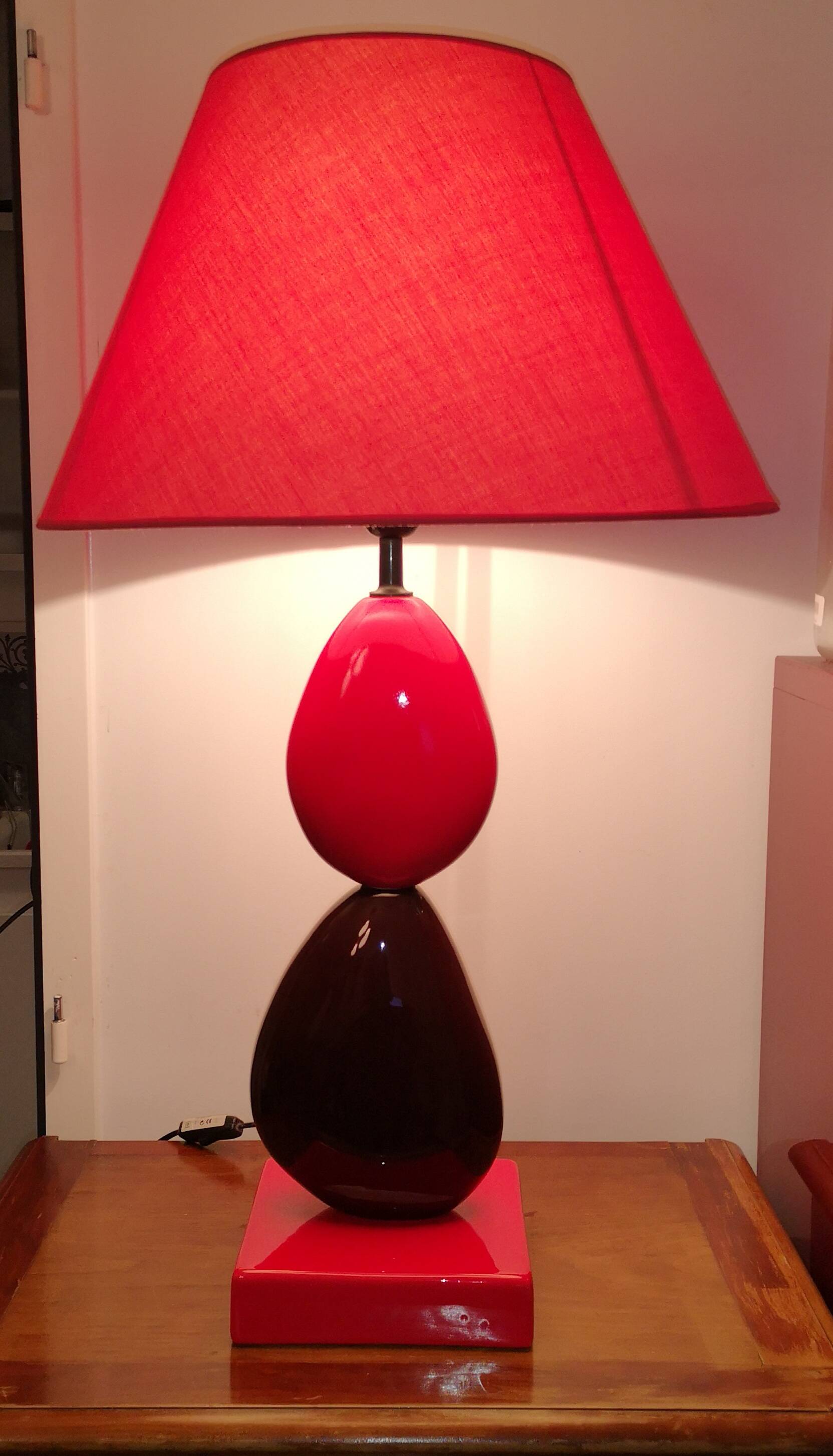 Lampe sculpturale vintage Koralcoa en céramique rouge et noire