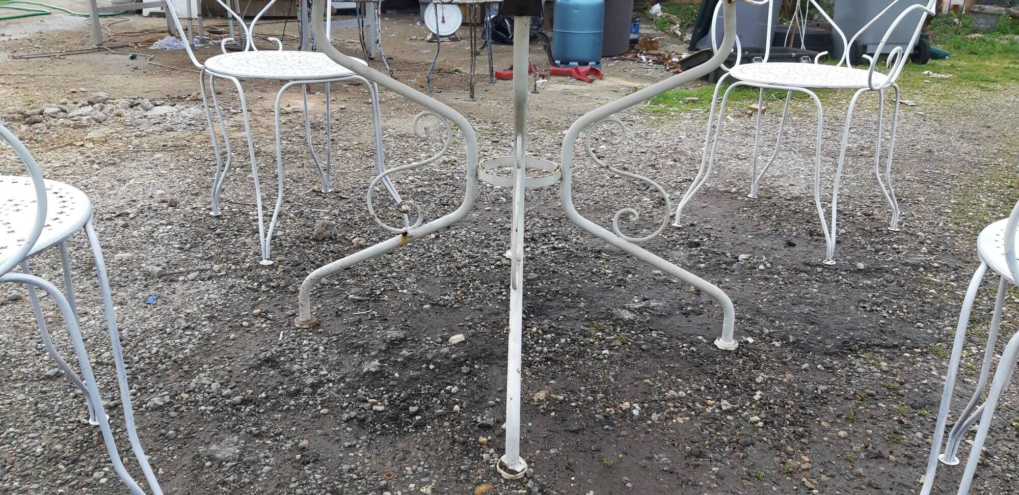 Garden furniture wrought iron and smoked glass 1900