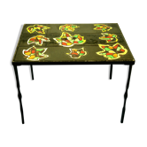 Signed black steel-ceramic side table