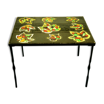 Signed black steel-ceramic side table
