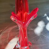 Trilobe vase in transparent Murano glass and vintage magenta