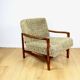Wooden vintage brown armchair, olive green long hair, design by Z. Bączyk - 2 pieces available