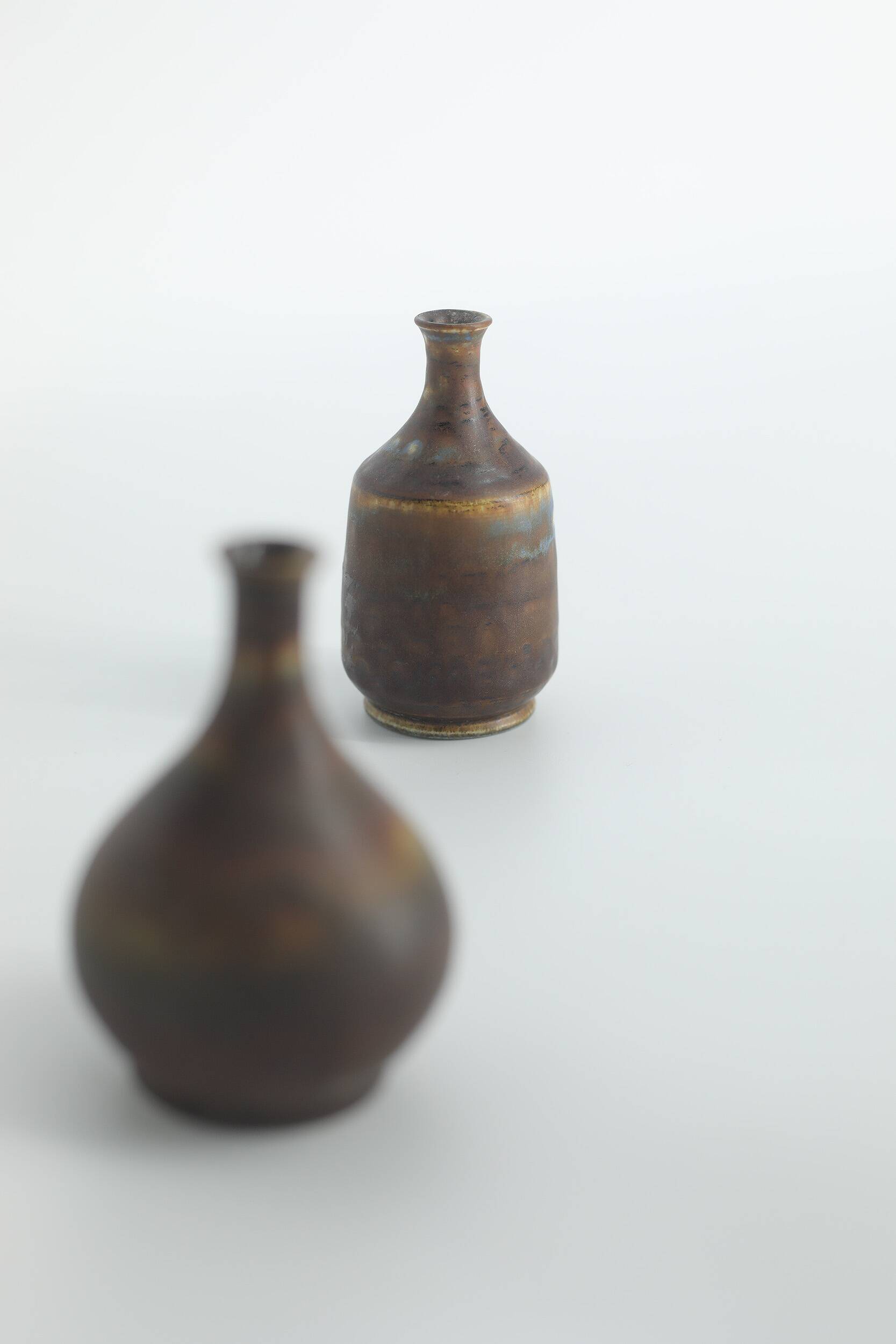 Small Mid-Century Scandinavian Modern Collectible Brown Stoneware Vase by Gunnar Borg, Set of 4