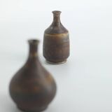 Small Mid-Century Scandinavian Modern Collectible Brown Stoneware Vase by Gunnar Borg, Set of 4