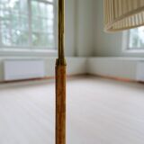 Mid-century brown leather and brass floor lamp, Falkenbergs Belysning, Sweden, 1960s.