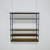 60s wall-mounted string shelf, wood and metal