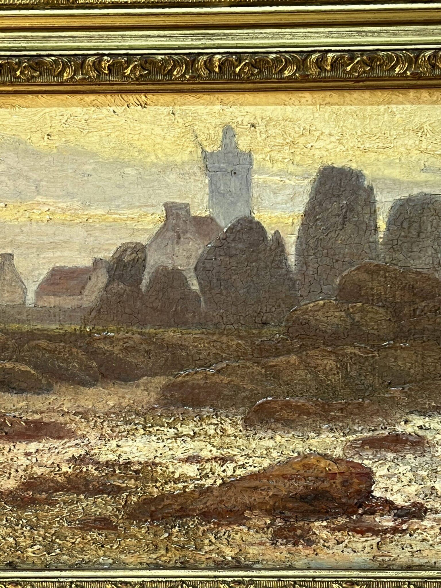 A. Laemmermann, oil painting on cardboard depicting a rocky landscape.