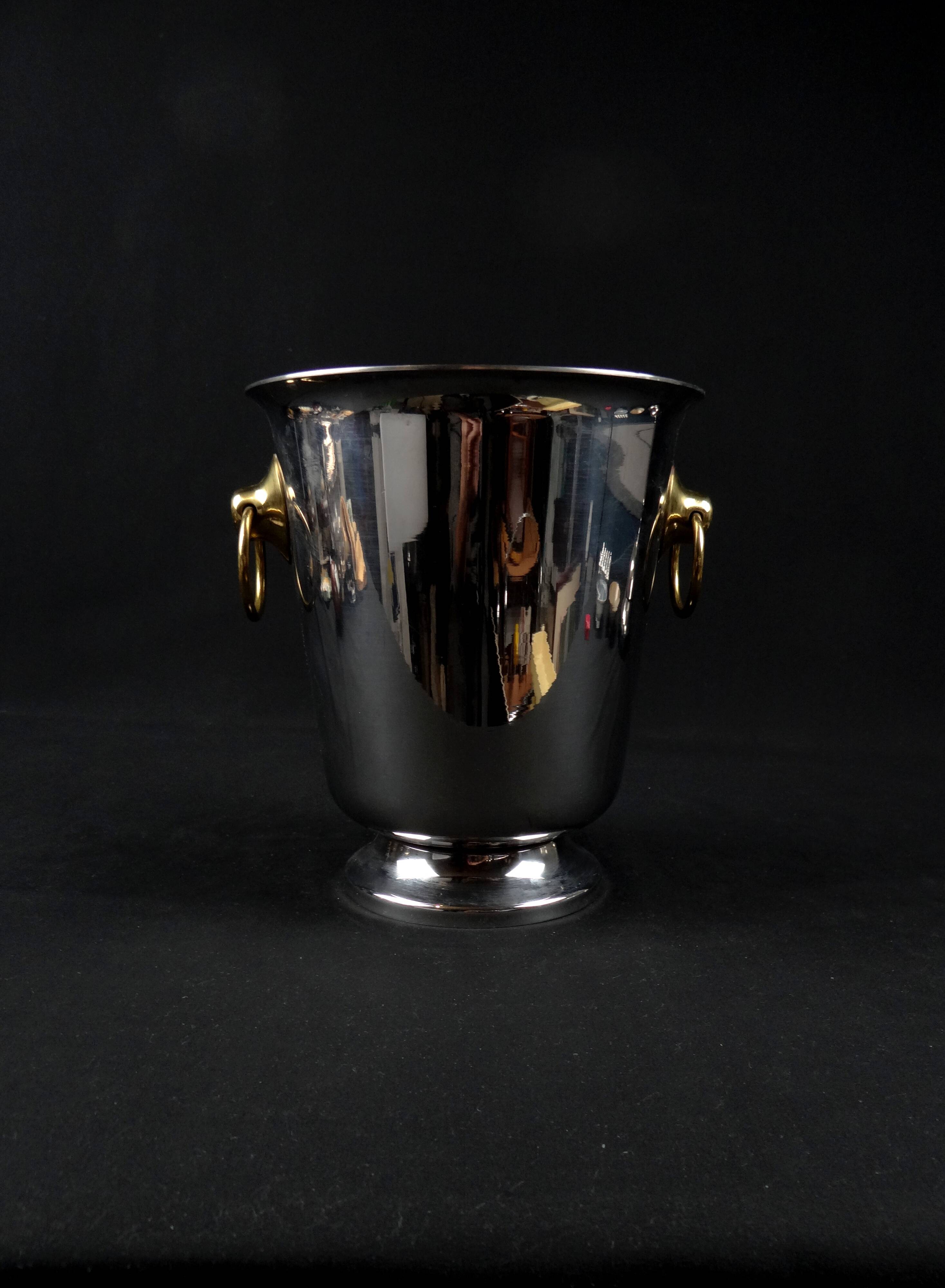 Vintage 80s silver and gold stainless steel champagne bucket by Létang Rémy