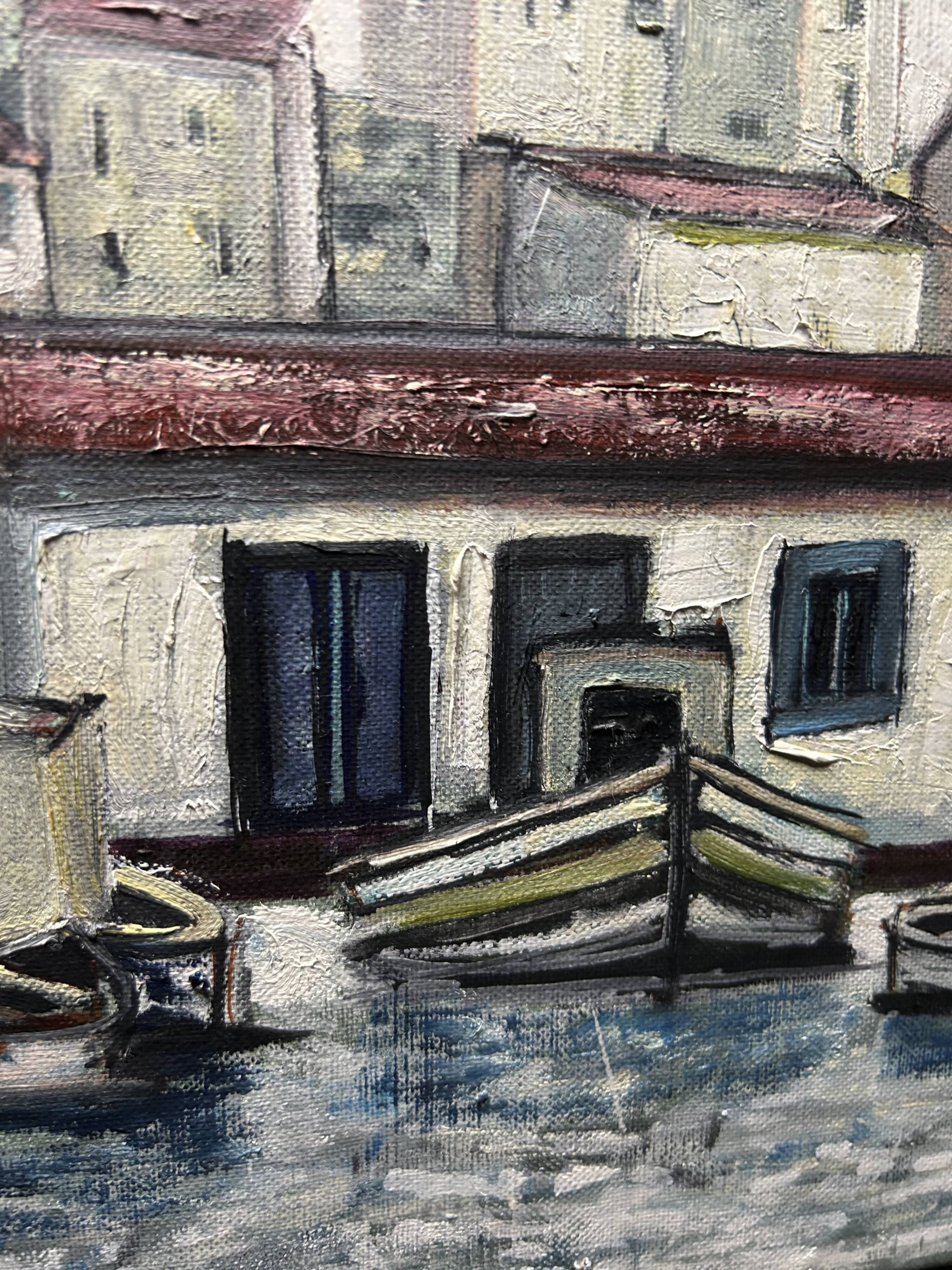 Mediterranean port landscape. Oil on canvas signed.