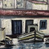 Mediterranean port landscape. Oil on canvas signed.