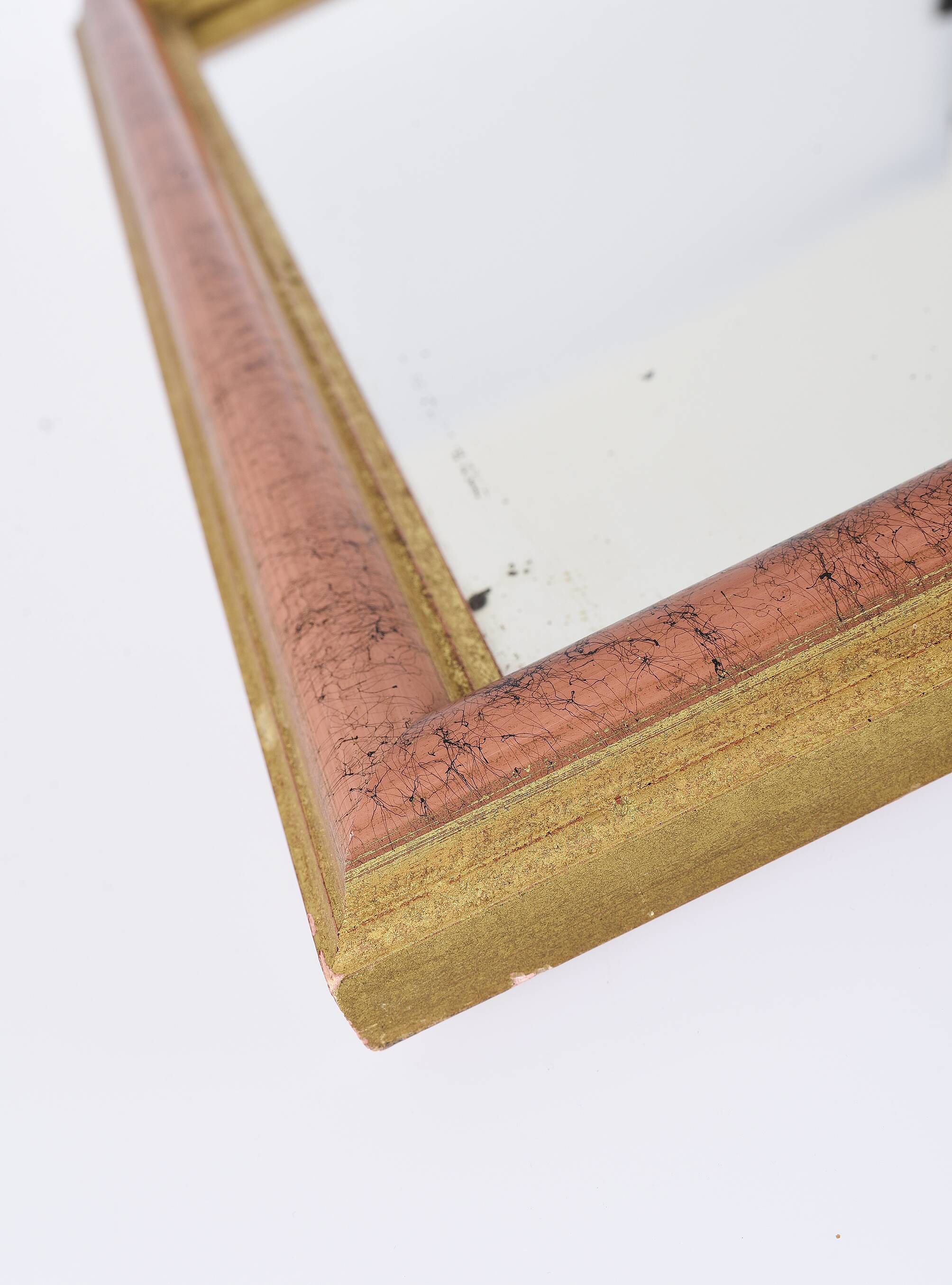 Old wooden mirror, gold, pink tint