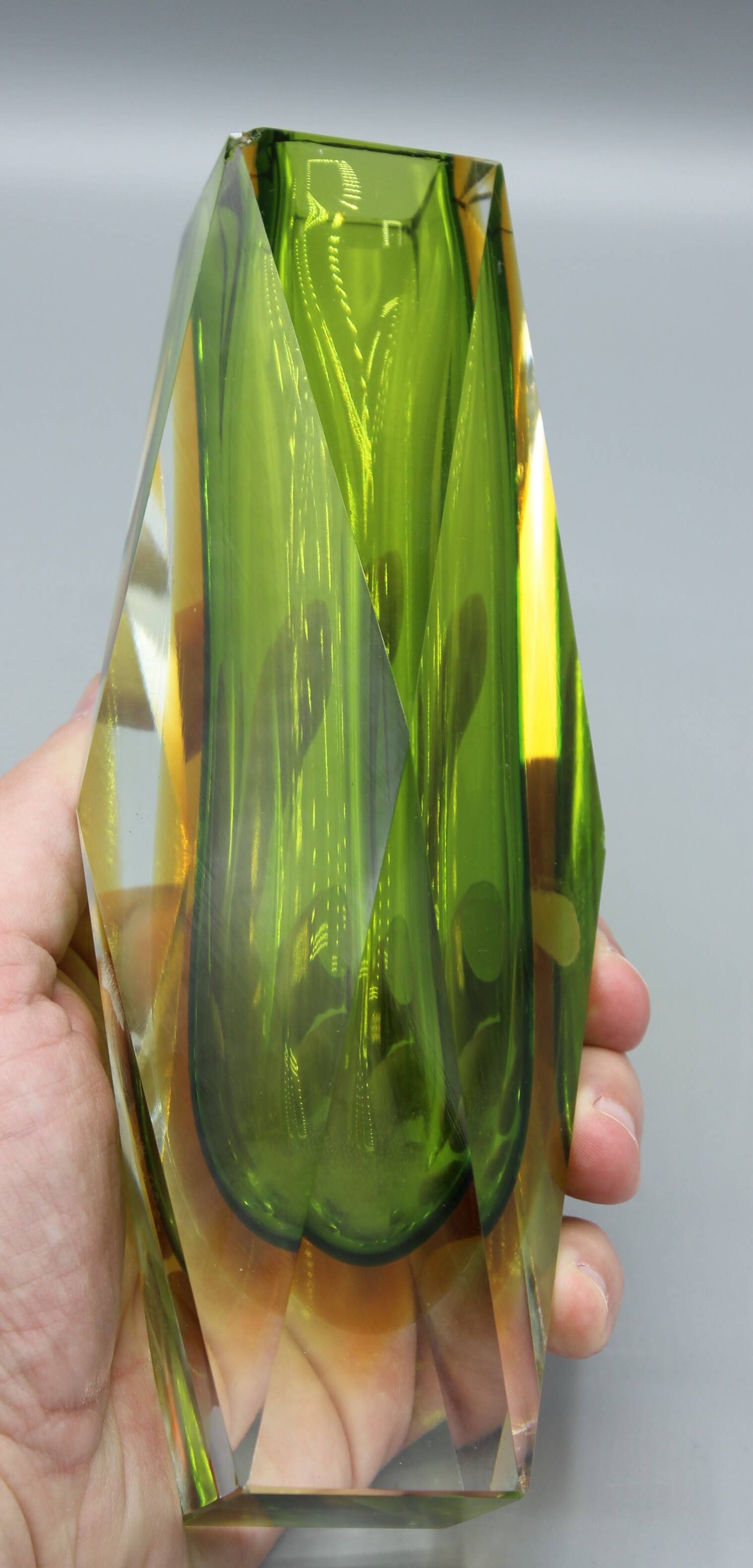 Vintage sommerso vase murano glass flavio polished seguso italy 1970