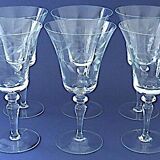 Set of six water glasses in engraved colorless crystal