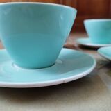 4 grande tasses anciennes Fenal Badonviller vert d'eau