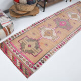 Neutral color handmade runner rug 317x87cm