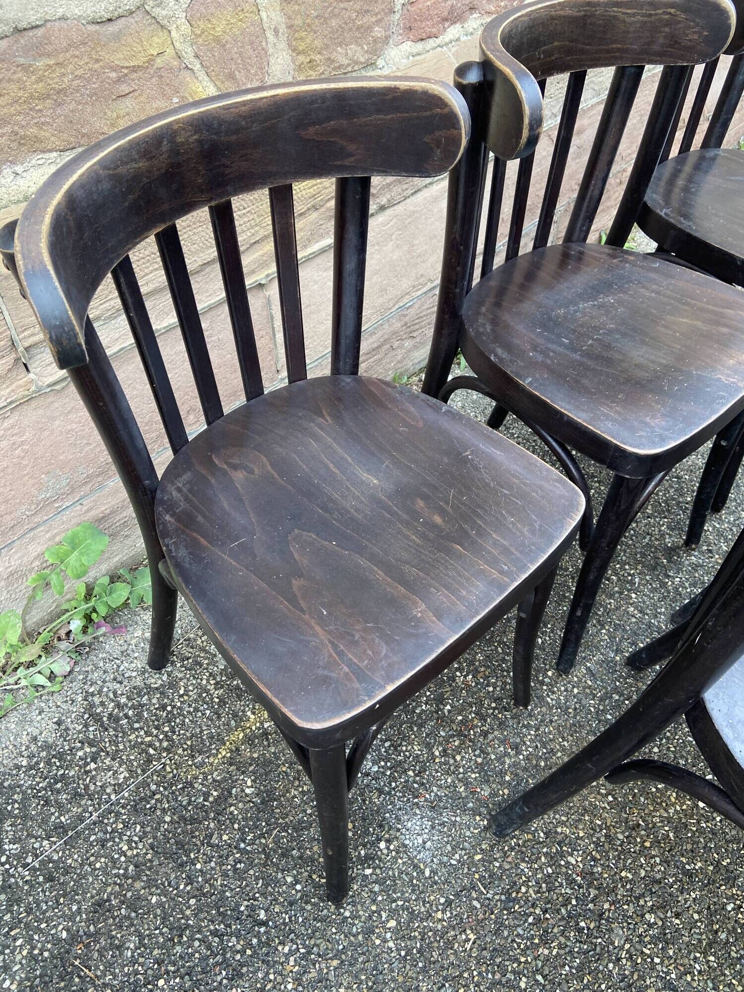 set of 6 Viennese chairs curved wood restaurant Paris bistro Fischel 1960