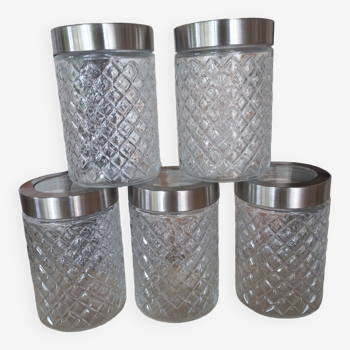 Set of 5 transparent glass jars