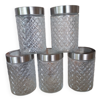 Set of 5 transparent glass jars