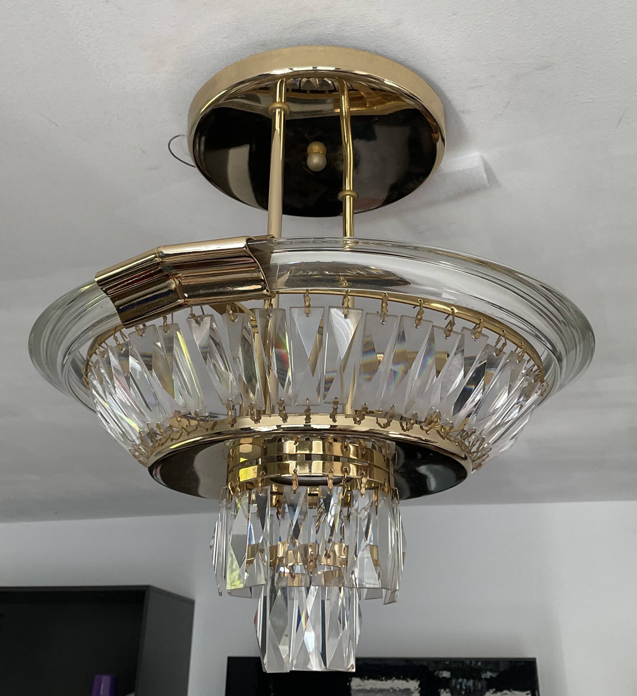 Vintage Bakalowits & Söhne ceiling light in brass and crystal
