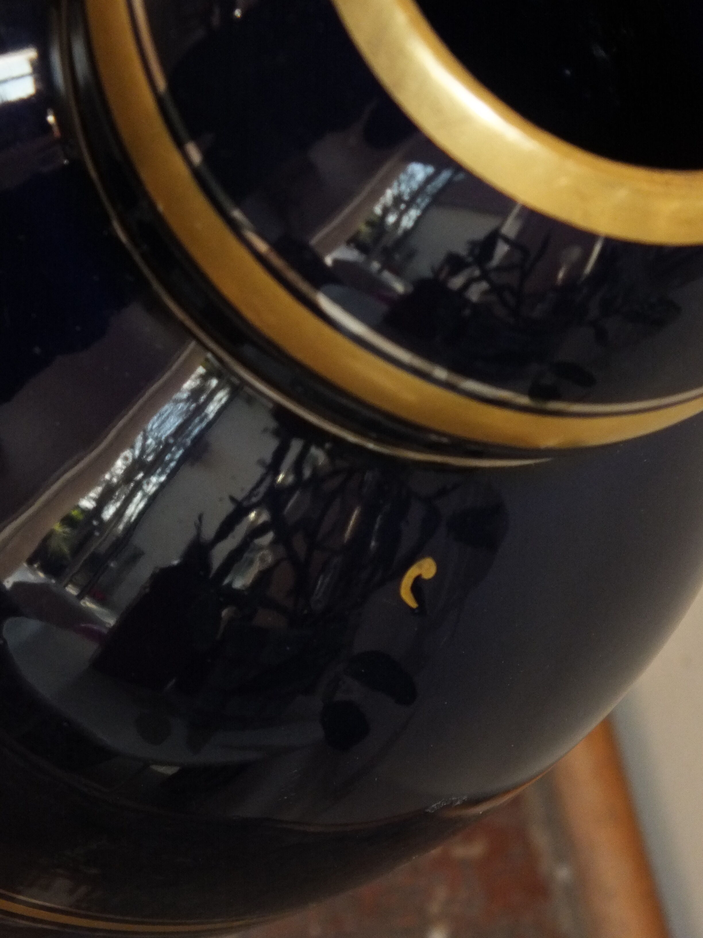 Vase 30s blue of Sèvres and gold Ste Radégonde or Tours Pinon (unsigned)