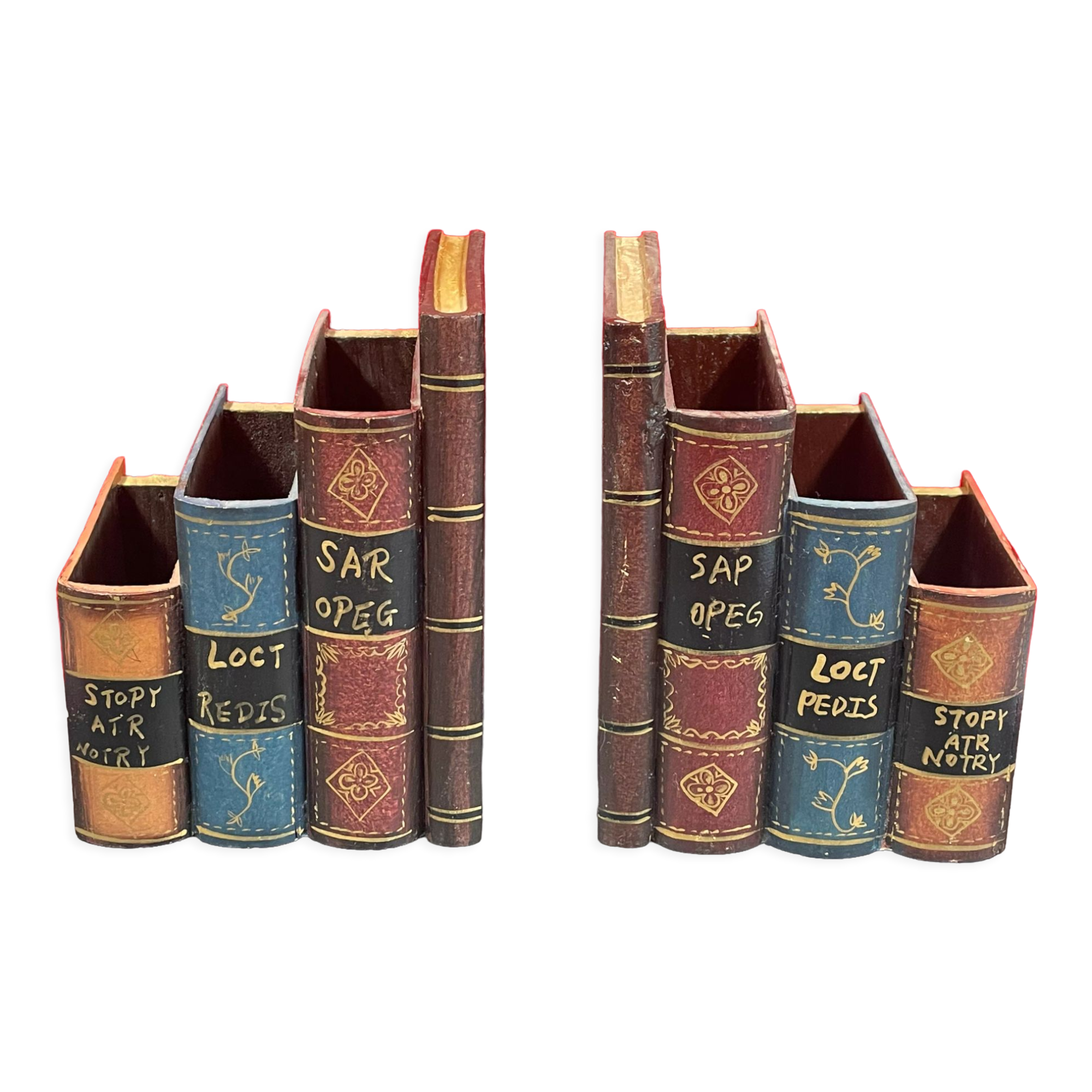Pair of bookends, boiled cardboard