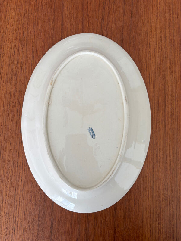 Lot de 2 plats ovale terre de fer Longchamp modèle Denise fleur bleu