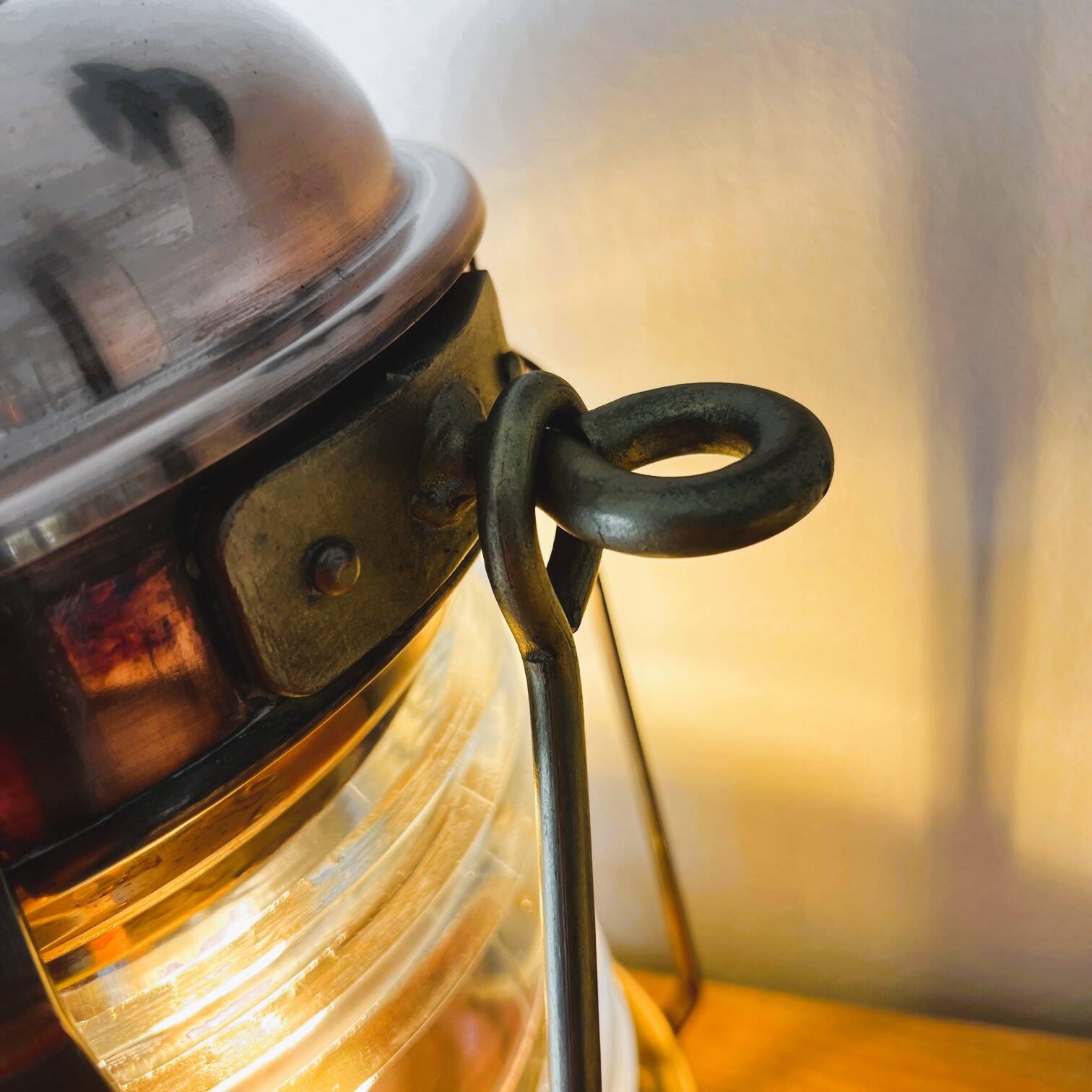 Large electrified copper and brass lamp