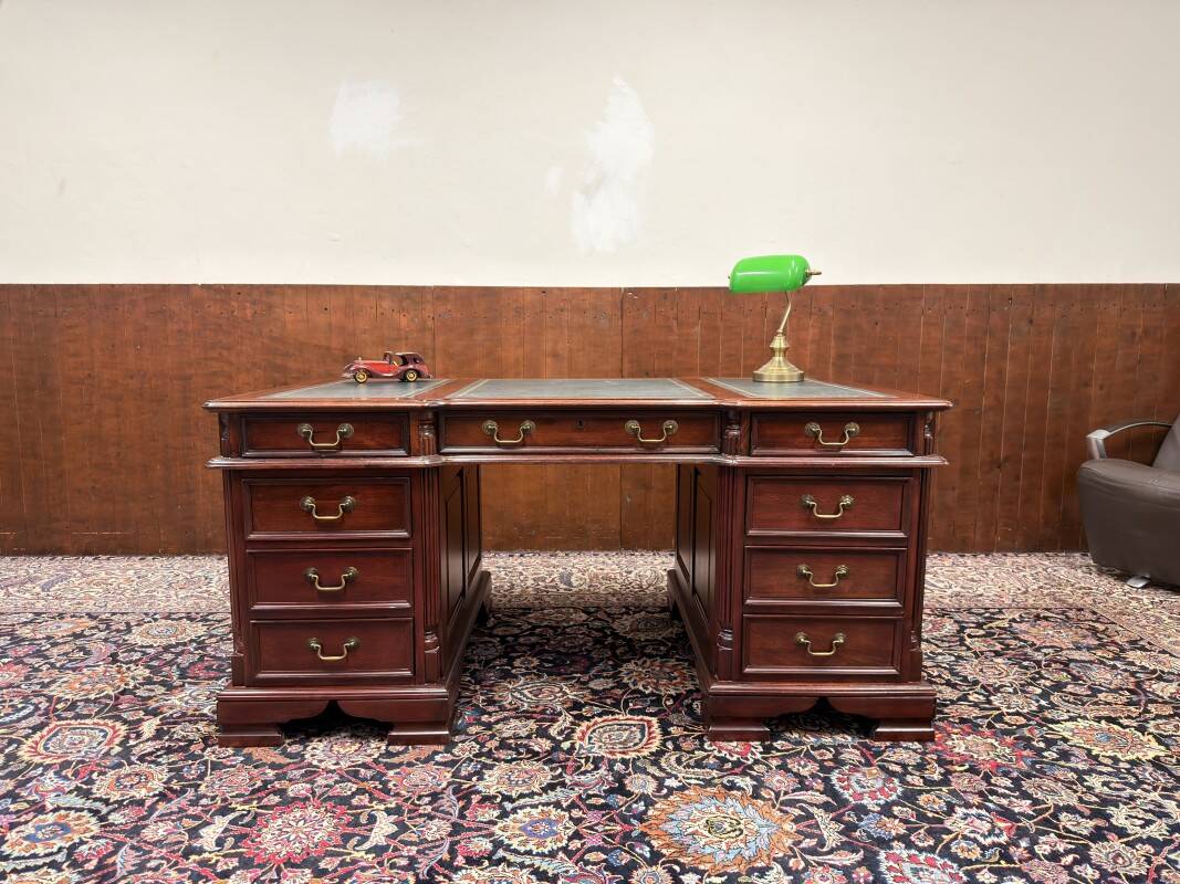 English Chesterfield Desk with Green Leather