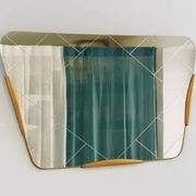 Large Trapezoidal Golden Wall Mirror With Engraved Diamond Pattern, Austria, 1950s