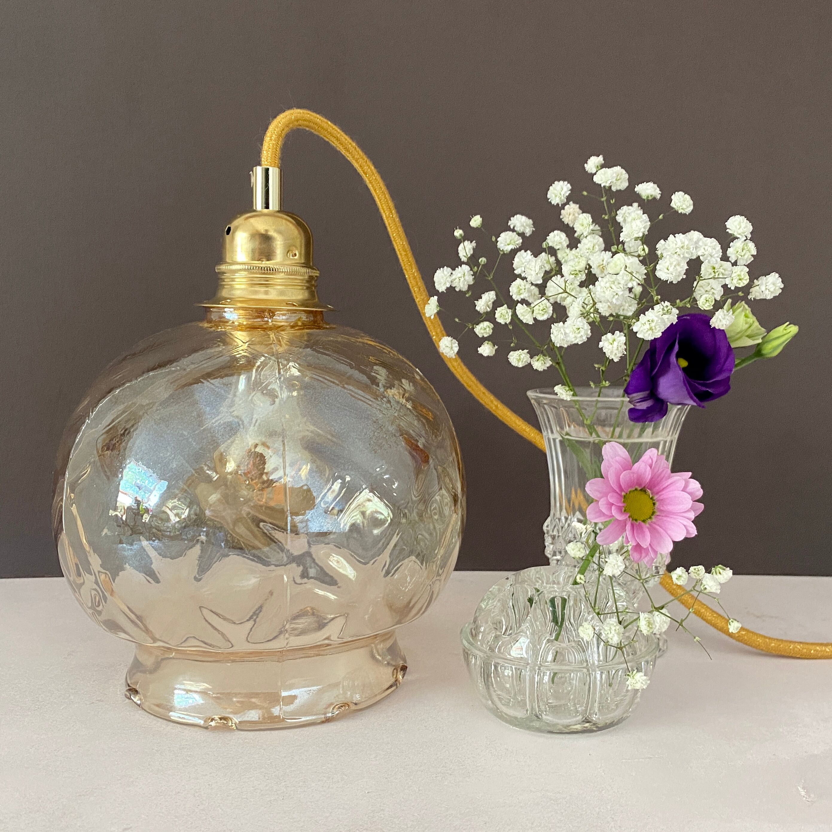 Vintage amber glass globe player