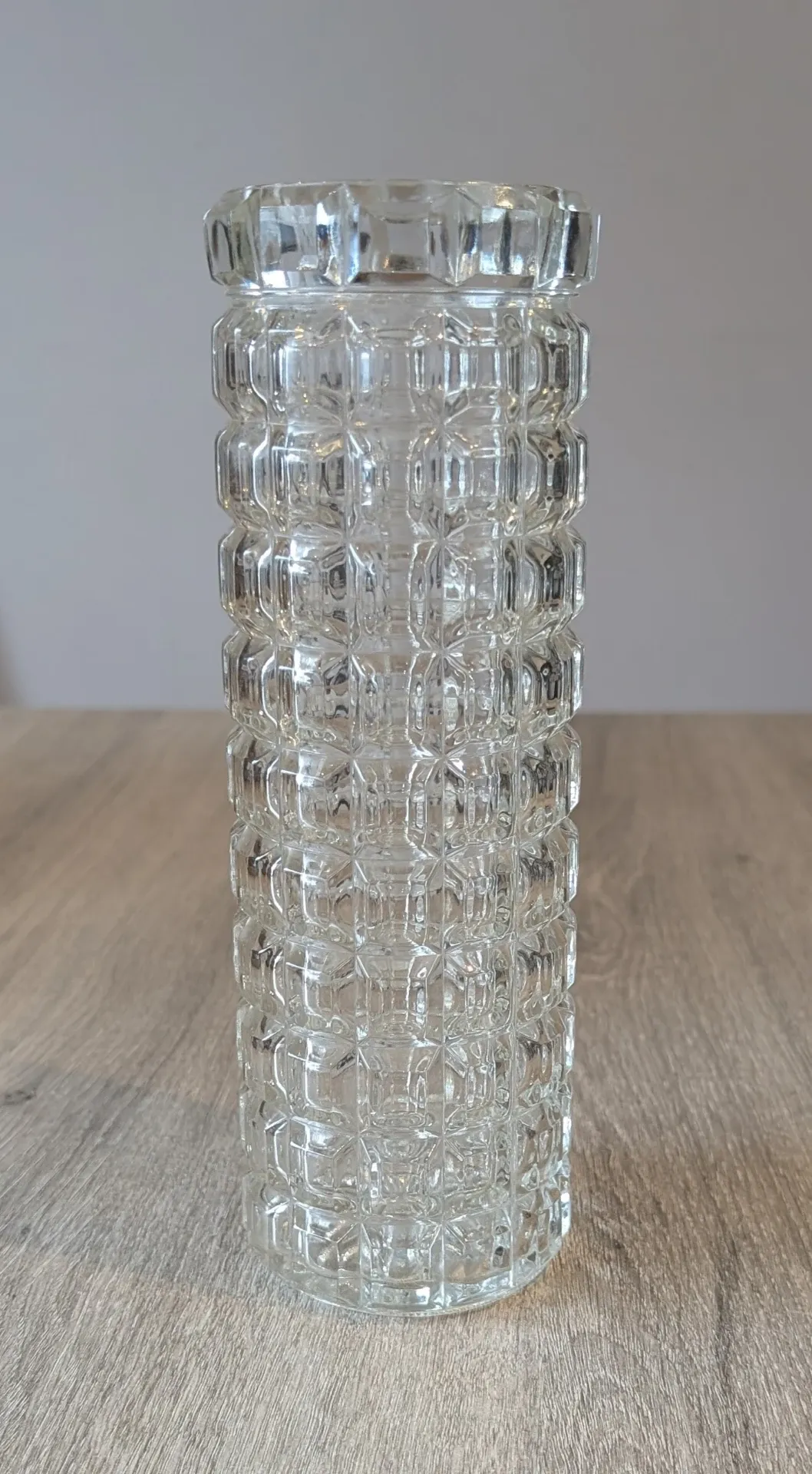 Vintage textured moulded crystal cylindrical vase - 1970s - 24 cm
