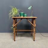 Bamboo side table with mirror top from France, 1940s